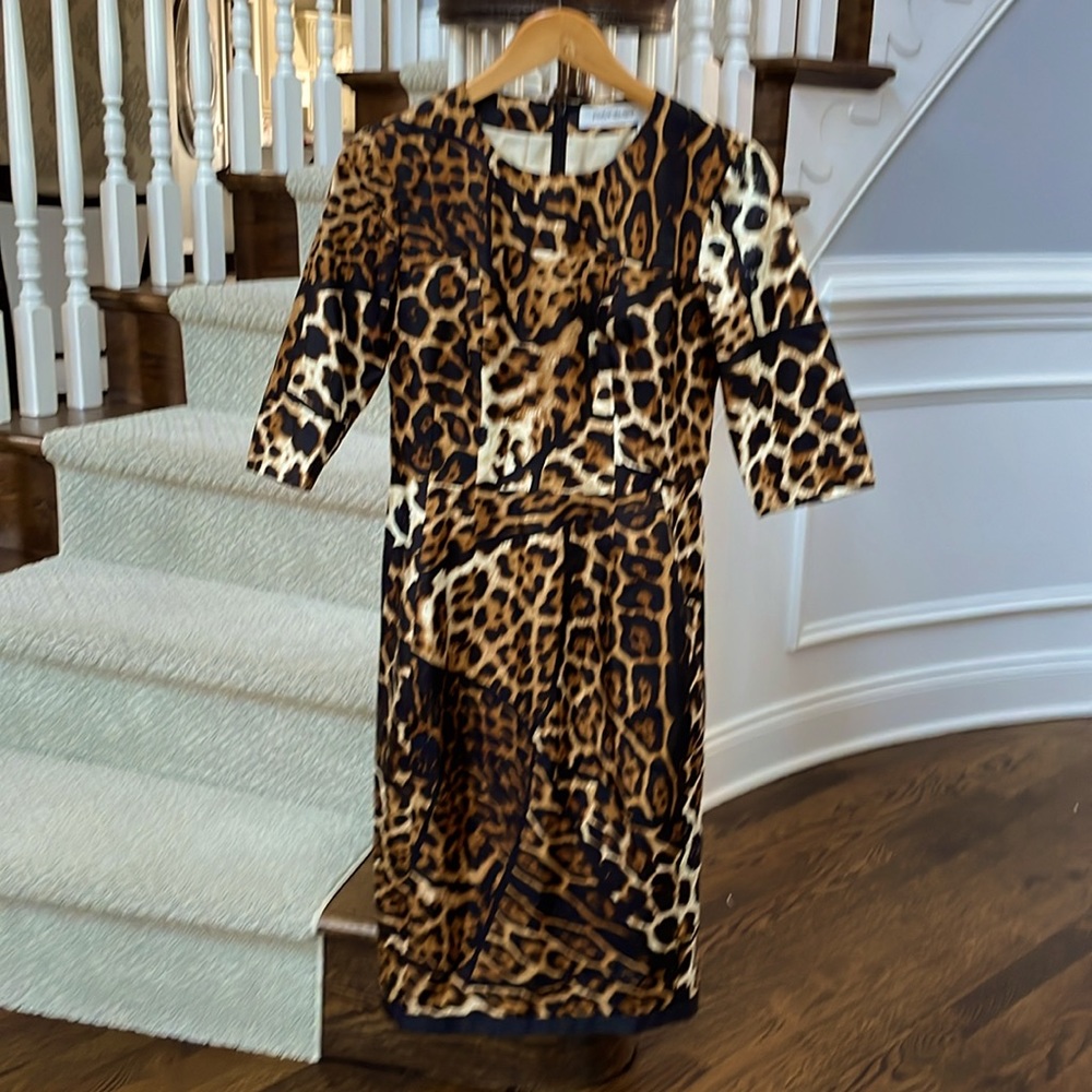 Yves Saint Laurent Leopard-Print Midi Dress in Brown Black Cream - Picture 2 of 7